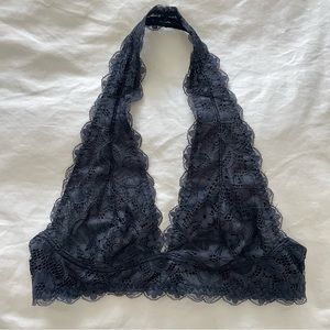 Free People Halter Lace Bralette, Navy Blue, Size Small